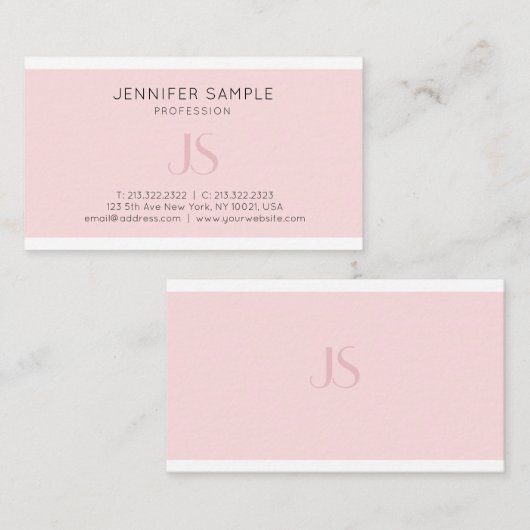 Carte De Visite Monogramme rose créatif Sleek Plain Professionnel (Devant / Derrière)