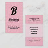 Carte De Visite Monogramme rose Damas et noir (Devant / Derrière)