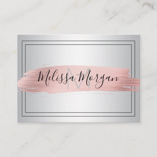 Carte De Visite Monogramme rose d'argent de feuille d'or (Devant)