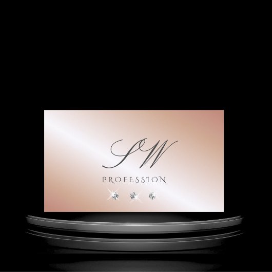 Carte De Visite Monogramme Rose de luxe en argent étincelant diama