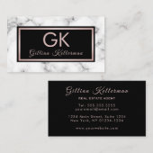 Carte De Visite Monogramme rose d'or de marbre à la mode (Devant / Derrière)