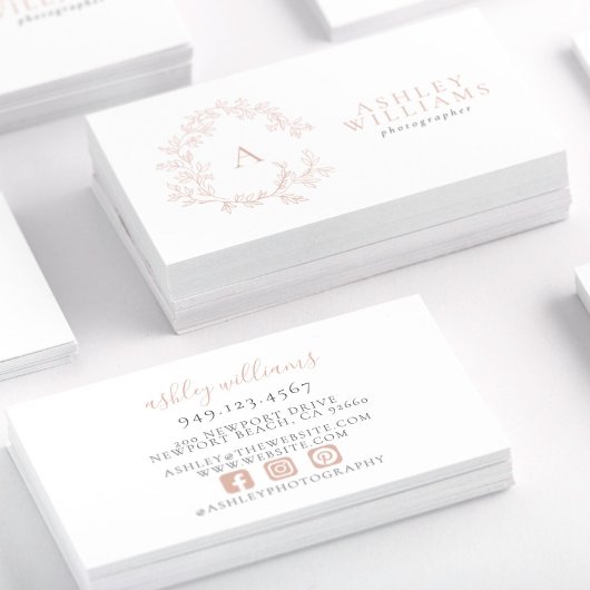 Carte De Visite Monogramme rose élégant Floral Crest Professionnel