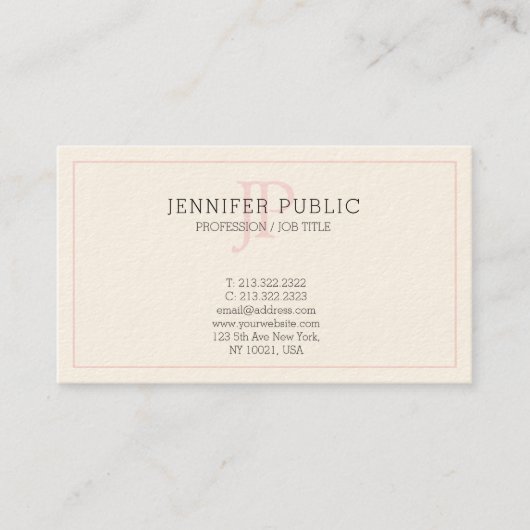 Carte De Visite Monogramme rose élégant sobre crème tendance (Devant)