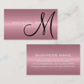 Carte De Visite Monogramme rose en métal d'acier inoxydable (Devant / Derrière)