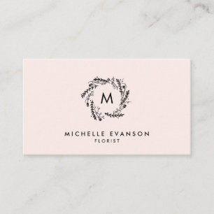 Carte De Visite Monogramme Rose et noir Floral Wreath