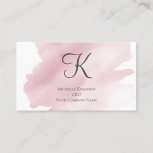 Carte De Visite Monogramme Rose Feminine Aquarelle Laver Splash