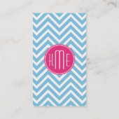 Carte De Visite Monogramme rose magenta avec Chevron bleu-clair (Dos)