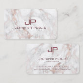 Carte De Visite Monogramme Rose Marbre blanc or Modèle moderne (Devant / Derrière)