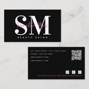 Carte De Visite Monogramme rose noir MUA Liste de cheveux technolo