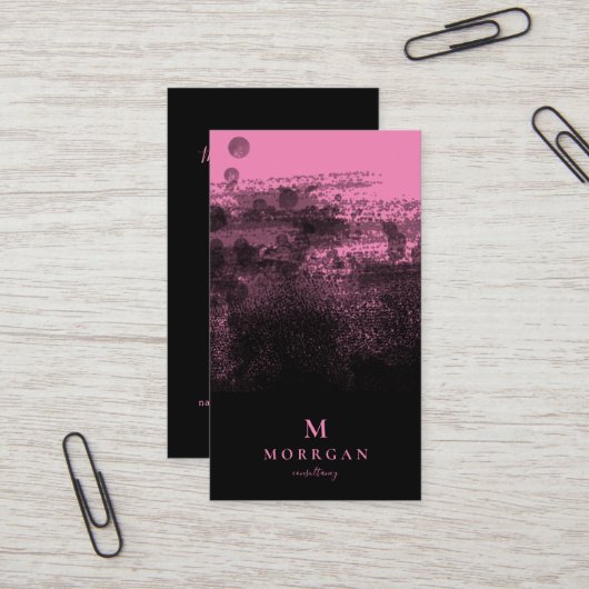 Carte De Visite Monogramme rose noir professionnel (Devant/Arrière en situation)
