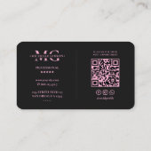 Carte De Visite Monogramme rose noir simple esthétique X (Dos)