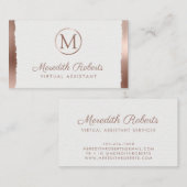 Carte De Visite Monogramme rose Or brossé Métal Blanc Cadre (Devant / Derrière)