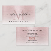 Carte De Visite Monogramme rose or rose brossé métal élégant (Devant / Derrière)