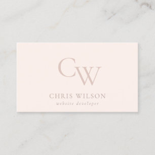 Carte De Visite Monogramme rose pâle simple minimal initial