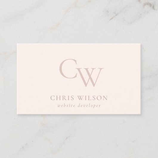 Carte De Visite Monogramme rose pâle simple minimal initial (Devant)