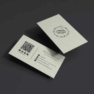 Carte De Visite Monogramme rose pastel clair QR & médias sociaux