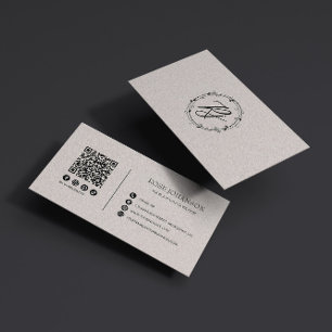 Carte De Visite Monogramme rose pastel clair QR & médias sociaux