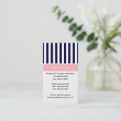 Carte De Visite Monogramme Rose Rayure Bleu Marine Blanc Nom (Debout devant)