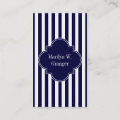 Carte De Visite Monogramme Rose Rayure Bleu Marine Blanc Nom (Dos)