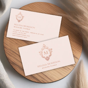 Carte De Visite Monogramme Rose Rose Gold Crest Initiale Élégante