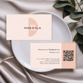 Carte De Visite Monogramme rose rose moderne QR Code