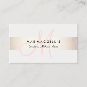Carte De Visite Monogramme rose simple Moderne FAUX Gold Stried