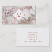 Carte De Visite monogramme rose sur marbre d'or rose (Devant / Derrière)