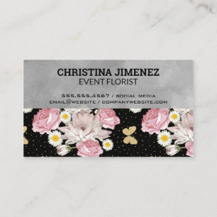 Carte De Visite Monogramme Roses roses Fleurs et papillons