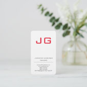 Carte De Visite monogramme rouge blanc clair haut de gamme (Debout devant)