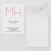 Carte De Visite Monogramme rouge blanc simple et tendance (Devant / Derrière)