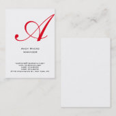 Carte De Visite Monogramme rouge blanc simple vertical (Devant / Derrière)