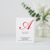 Carte De Visite Monogramme rouge blanc simple vertical (Debout devant)