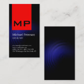 Carte de visite Monogramme rouge Bleu Vertical (Devant / Derrière)