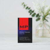 Carte de visite Monogramme rouge Bleu Vertical (Debout devant)