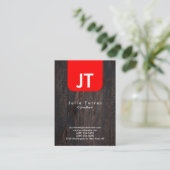 Carte De Visite Monogramme rouge bois moderne tendance (Debout devant)