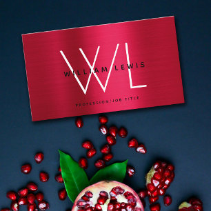 Carte De Visite Monogramme rouge bordeaux métallique minimaliste m