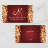 Carte De Visite Monogramme rouge de lumière or simple (Devant / Derrière)