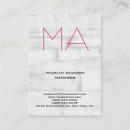 Carte De Visite Monogramme rouge de mur gris professionnel unique  (Devant)