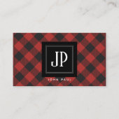 Carte De Visite Monogramme rouge de plaid de Buffalo (Devant)