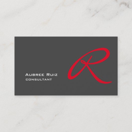 Carte De Visite Monogramme rouge gris élégant professionnel (Devant)