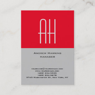 Carte De Visite Monogramme rouge gris simple et simple