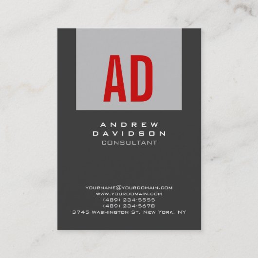 Carte de visite Monogramme rouge Gris tendance (Devant)