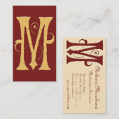 Carte De Visite Monogramme rouge grunge gothique de l'initiale M (Devant / Derrière)