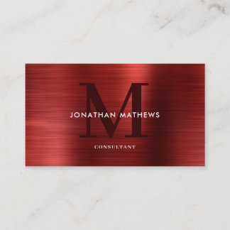 Carte De Visite Monogramme rouge métal brossé professionnel modern
