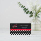 Carte De Visite Monogramme rouge noir blanc Polka point (Debout devant)