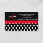 Carte De Visite Monogramme rouge noir blanc Polka point (Dos)