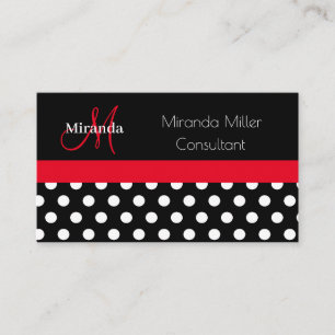 Carte De Visite Monogramme rouge noir blanc Polka point