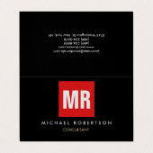 Carte De Visite Monogramme Rouge Noir de Qualité Unique (Extérieur déplié)