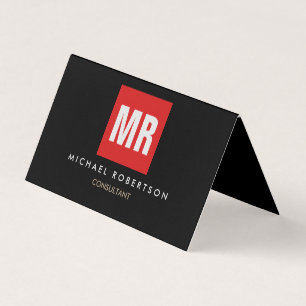 Carte De Visite Monogramme Rouge Noir de Qualité Unique