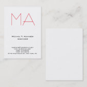 Carte De Visite Monogramme rouge professionnel blanc et tendance (Devant / Derrière)